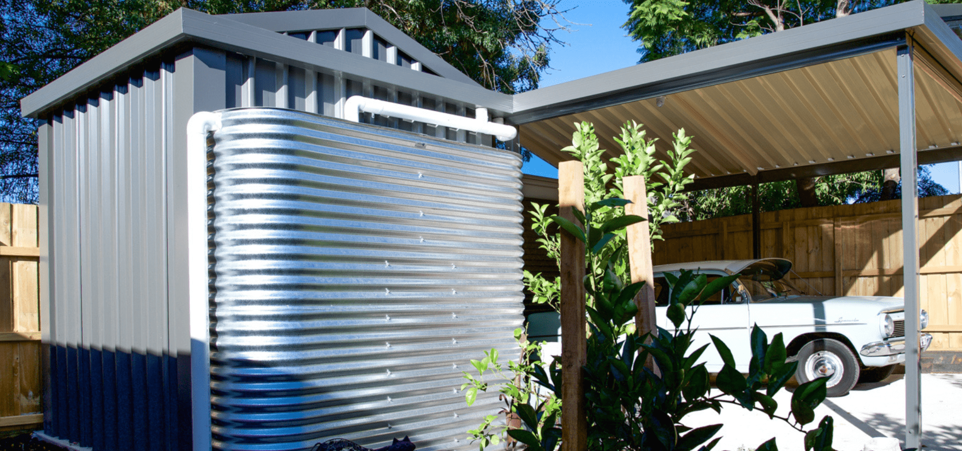 Carport and Garden Shed with Water Tank