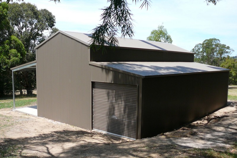 Barn shed with open awning rear view