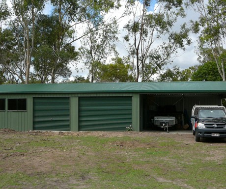 Colorbond steel workshop shed mixed bay widths