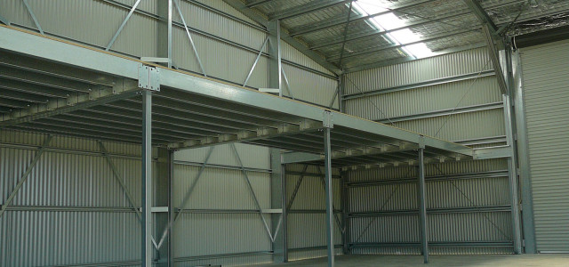Mezzanine flooring in warehouse shed