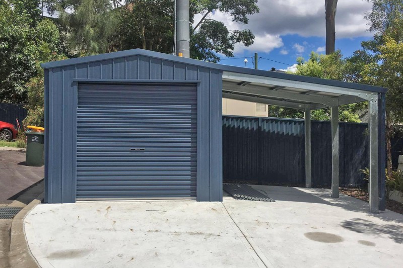 Single garage with awning added for vehicle cover